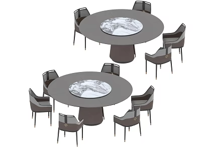 Modern Round Dining Tables With Marble Tabletop And Upholstered Chairs Set 3d model
