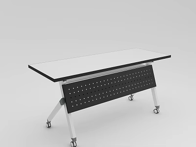 Modern Conference Table With Glass Top And Perforated Metal Legs On Wheels 3d model