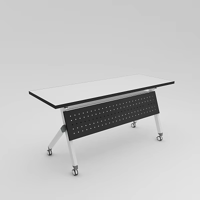 Modern Conference Table With Glass Top And Perforated Metal Legs On Wheels 3d model