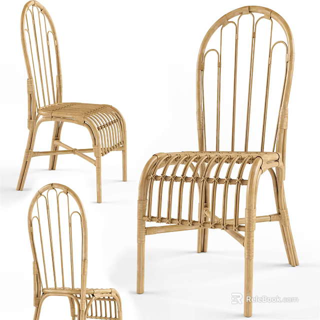 Modern Rattan Dining Chairs Featuring Woven Details And Elegant Design 3d model 