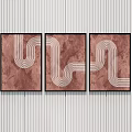 Abstract Wall Art With Brown Background White Wavy Lines Black Frames On Vertical Striped Wall 3d model