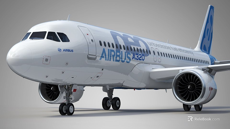 Airbus A220 Passenger Jet With White Fuselage Turbofan Engines And Landing Gear 3d model 