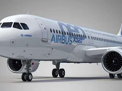 Airbus A220 Passenger Jet With White Fuselage Turbofan Engines And Landing Gear 3d model