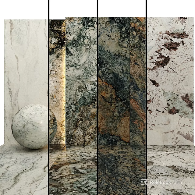 Marble Decorative Components Featuring Various Colors Unique Textures And Spherical Element 3d model 