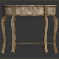 Antique Console Table With Intricate Carved Details Marble Top And Curved Legs