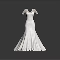 White Elegant Wedding Dress With Cap Sleeves And Fitted Mermaid Skirt Design