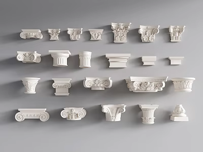 White Carved Architectural Decorative Elements Including Columns Capitals Cornices And Ornamental Parts 3d model