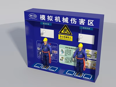 Construction Site Mechanical Injury Simulation Area With Safety Training Models And Warning Signs 3d model