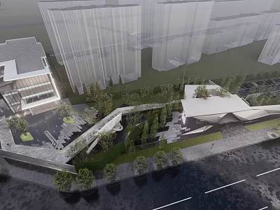 Modern Urban Landscape Design With High Rise Buildings Green Spaces And Water Pathway 3d model
