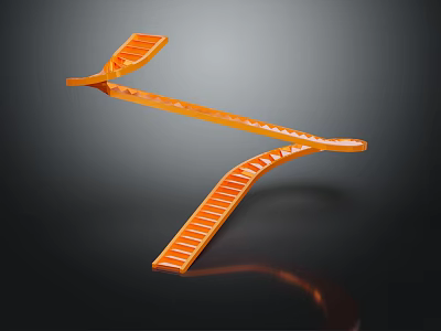 Orange T shaped Scene Component Featuring Striped Sleek Surface Modern Structure 3d model
