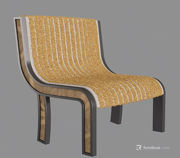 Modern Woven Striped Single Chair With Dark Wooden Frame And Comfortable Design 3d model 