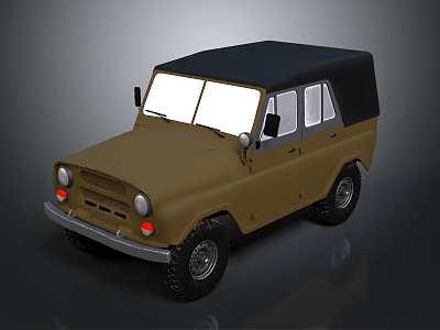 Brown Vintage Off Road Car With Black Soft Top And Retro Design 3d model