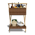 Commercial Two Tier Serving Cart with Top Shelf Bottles Lower Shelf Bowl Vase on Wheels