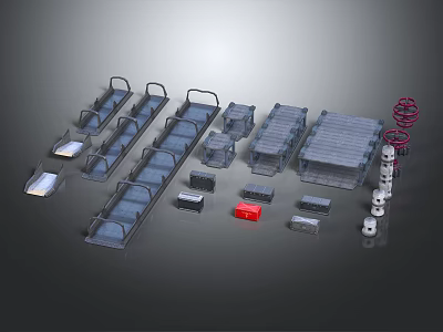 Modular Building Construction Components With Metal Frames Platforms And Stairs 3d model