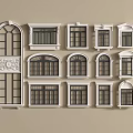 Various Styles of Casement Windows with Different Shapes and Designs White Frames and Decorative Borders