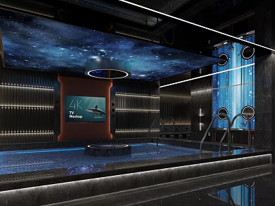 Modern SPA Sauna Interior With Starry Sky Ceiling Jacuzzi And Relaxing Lighting 3d model