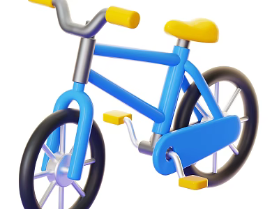 Children's Bicycle With Blue Frame Black Wheels Yellow Handlebar Seat And Pedals 3d model