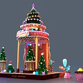 Christmas Gingerbread House Display With Small Trees Candy Decorations And Merry Christmas Sign