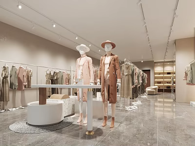 Stylish Fashion Store Interior With Mannequins Clothing Racks And Trendy Apparel Displays 3d model
