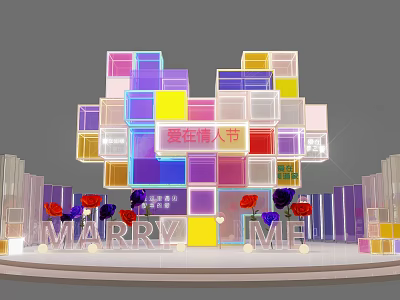 Colorful Cube Decor Valentine's Day Setup With Marry Me Letters And Roses 3d model