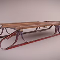 Wooden Playground Equipment With Red Frame Sled Design For Outdoor Winter Kids Fun