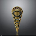 Conical Weapon With Golden Body Red Dot Decorations And Silver Spiral Pattern