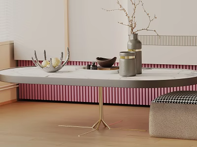 Elegant Modern Sofa and Coffee Table Set with Golden Legs and Decorative Items 3d model