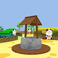 Scenic Farm Park With Windmill Cow Sunflower Field And Fountain Area