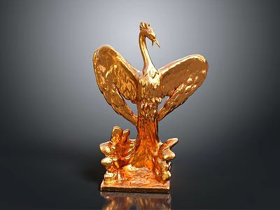 Golden Phoenix Sculpture With Spreading Wings And Decorative Base For Home Decor 3d model