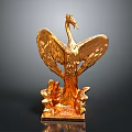 Golden Phoenix Sculpture With Spreading Wings And Decorative Base For Home Decor