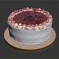 Delicious Decorated White Cream Cake With Purple Top Cream Flowers And Chocolate Decoration On Brown Tray