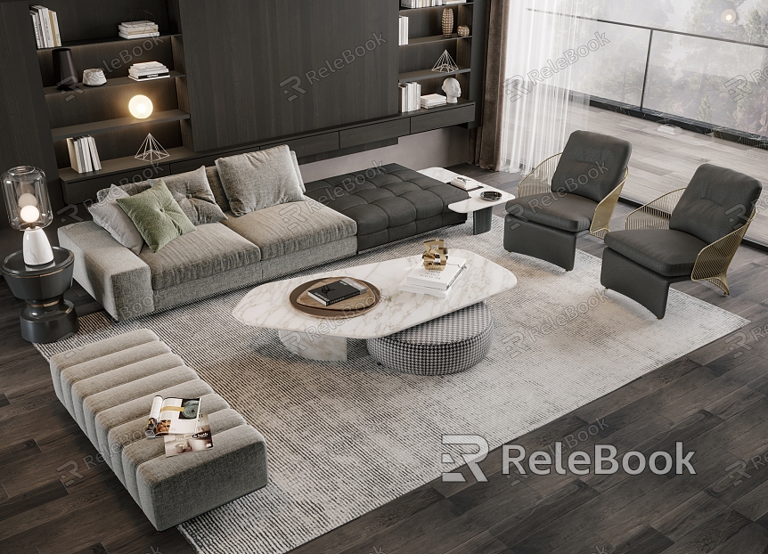 Sofa Coffee Table Combination Multi-person Sofa Coffee Table Single Chair Decorations model