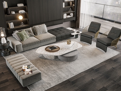 Sofa Coffee Table Combination Multi-person Sofa Coffee Table Single Chair Decorations model