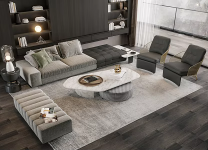 Sofa Coffee Table Combination Multi-person Sofa Coffee Table Single Chair Decorations 3d model