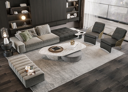 Sofa Coffee Table Combination Multi-person Sofa Coffee Table Single Chair Decorations 3d model