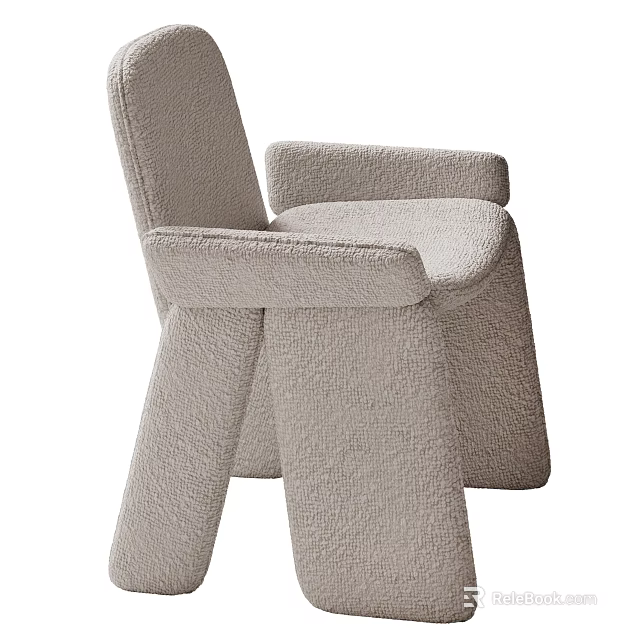 Modern Light Colored Fabric Upholstered Single Chair With Armrest And Unique Leg Design 3d model 