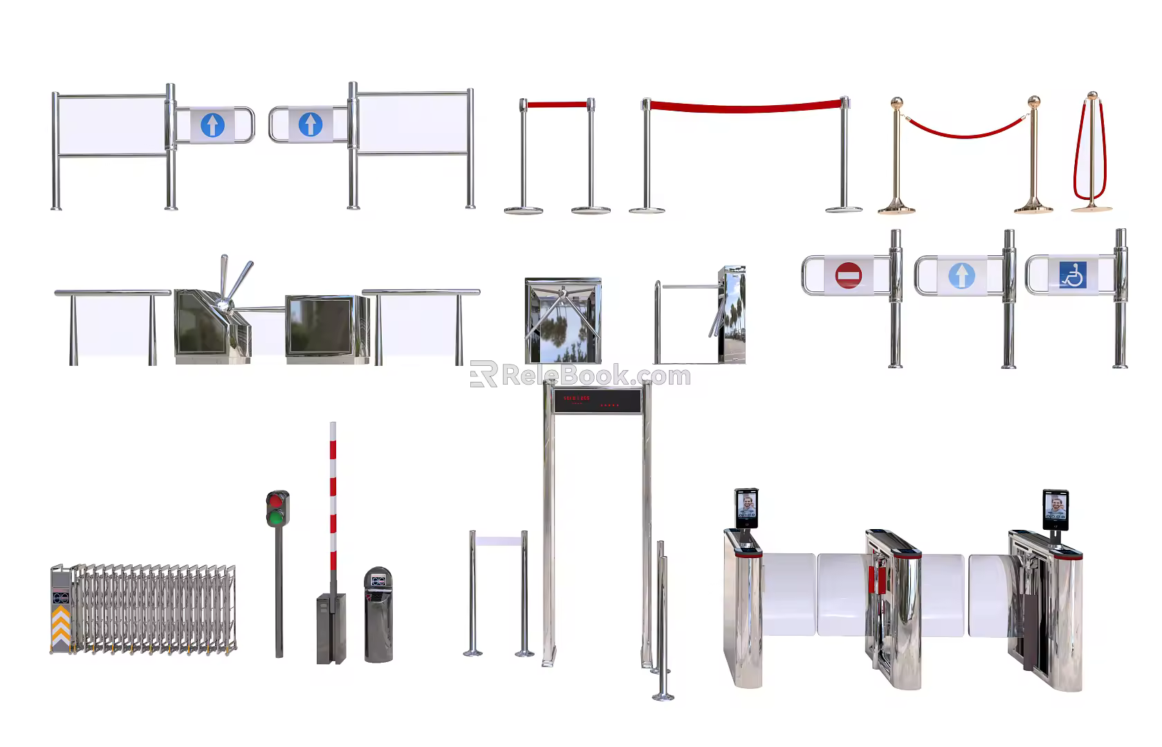 Modern gate concierge pole one meter hurdle security gate traffic light 3d model