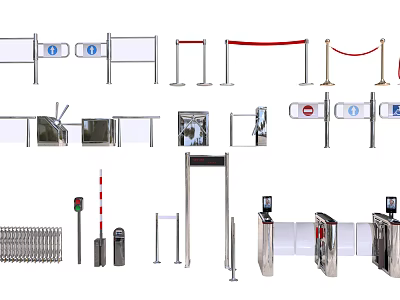 Modern Public Facilities With Automatic Turnstiles Safety Barriers And Directional Signage 3d model