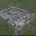 Aerial Planning of Large Commercial Complex with Modern Buildings Road Network and Green Spaces