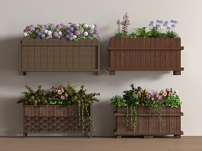 Chinese Middle Ancient Flower Art Outdoor Anticorrosive Wooden Flower Box Courtyard Solid Wood Flower Groove Flower 3d model