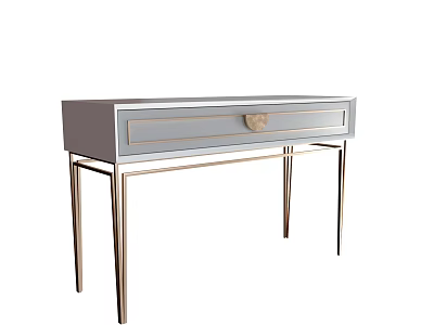 Modern Dressing Table With Light Gray Surface Gold Metal Legs And Decorative Handle 3d model