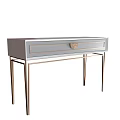 Modern Dressing Table With Light Gray Surface Gold Metal Legs And Decorative Handle