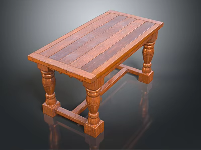 Vintage Wooden Rectangular Table With Carved Legs Classic Design And Wood Grain 3d model
