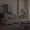White Leather Multi Seater Sofa with Striped Brown Pillows Floor Lamp and Room Divider 3d model