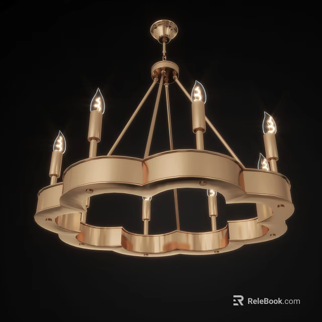 Modern Elegant Golden Chandelier With Candle Style Lights And Circular Design 3d model 
