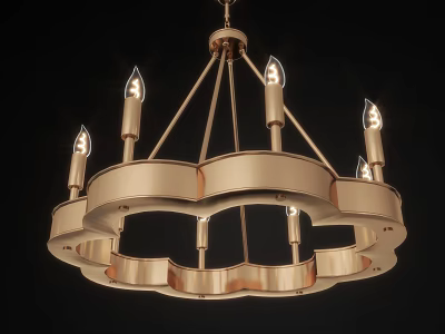 Modern Elegant Golden Chandelier With Candle Style Lights And Circular Design 3d model