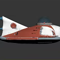 Futuristic Copper And Silver Water Vehicle With Blue Dome Pointed Front And Metallic Finish Design