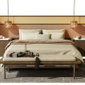Modern Double Bed Design With Wooden Frame Bedside Tables And Linen Bedding