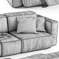 Beige Fabric Sectional Sofa With Soft Blanket Decorative Cushions And Stitched Texture 3d model