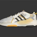 White Sporty Shoes With Yellow Black Stripes Mesh Upper And Casual Design